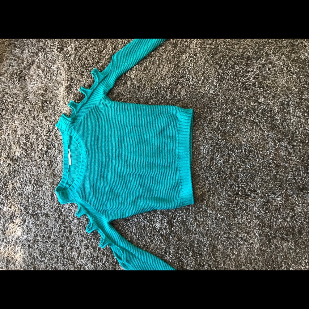 Teal cold shoulder sweater